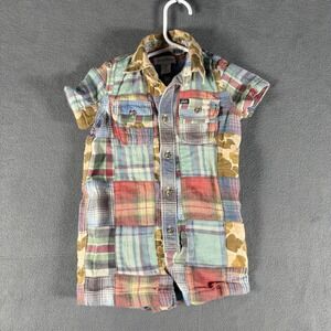 Ralph Lauren Baby Patchwork Romper 9M Madras Plaid Duck Camo Polo 1 Piece Outfit